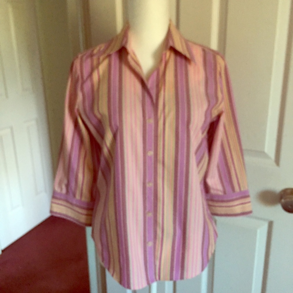 Eddie Bauer Pink and Purple Striped Button-Down Shirt